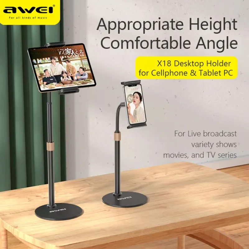 Awei X18 360° Universal Mobile Phone Holder Stand Flexible Telescopic Lazy Desktop Bracket For Cell Phone And Tablet PC