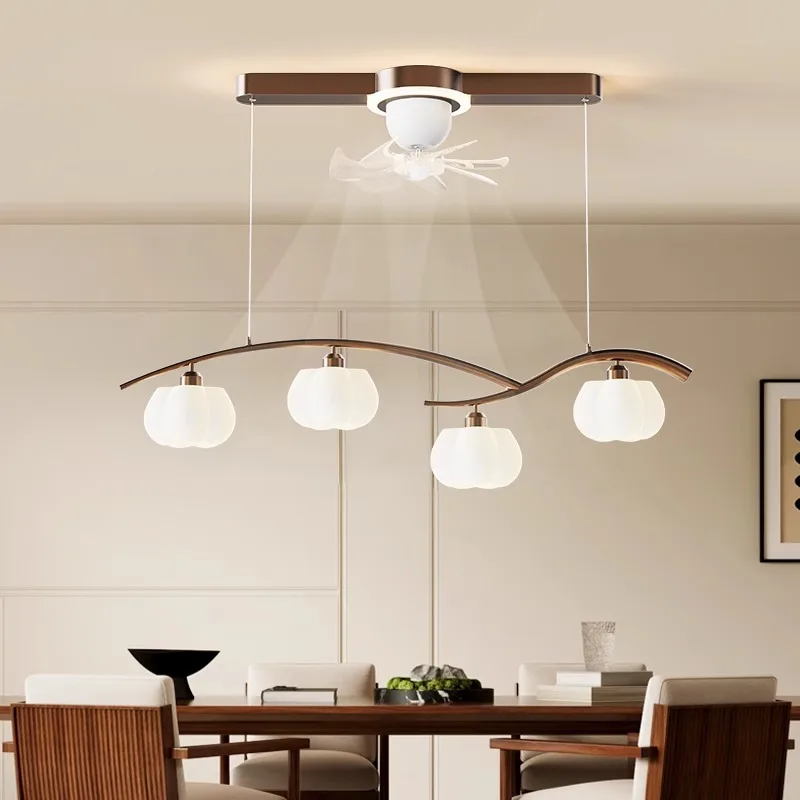 2025 new restaurant pendant light French antique style high-end bar desk lamp 360 degree shaking silent fan pendant light