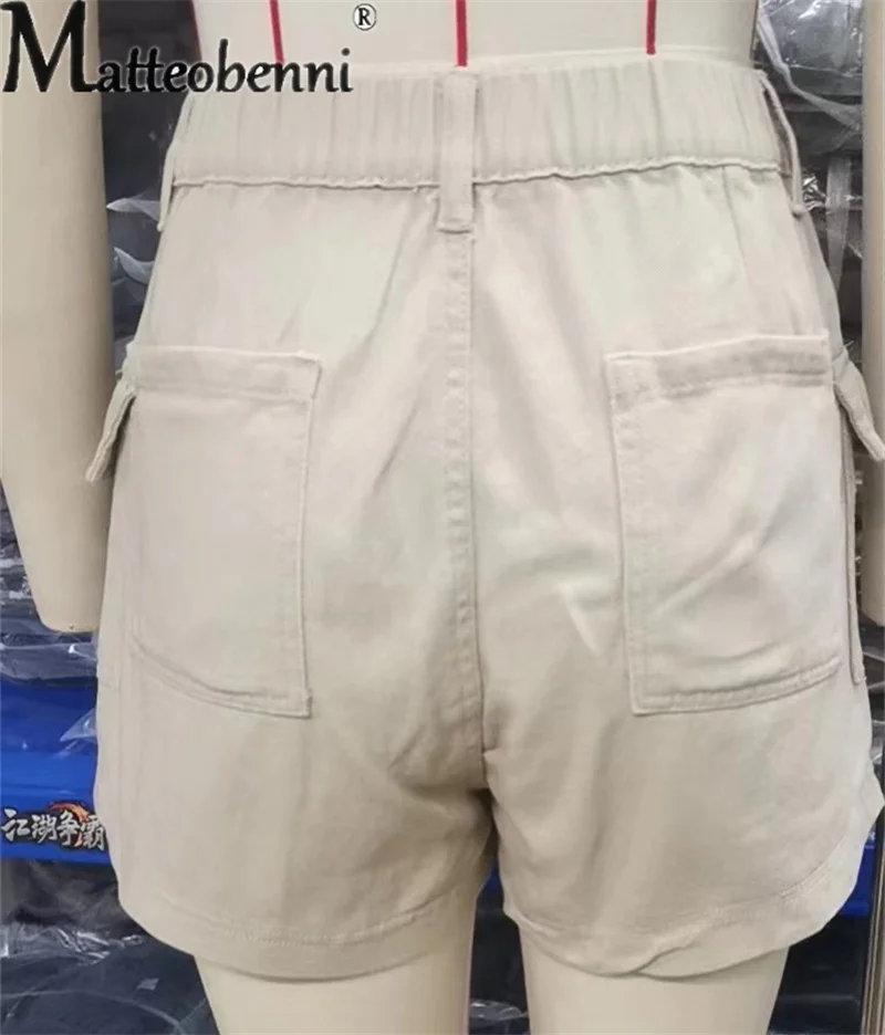 2023 neue Einfarbig Straße Trend Weibliche Overalls Mode Sommer Casual Spleißen Tasche Denim Shorts frauen Drei Viertel Hosen