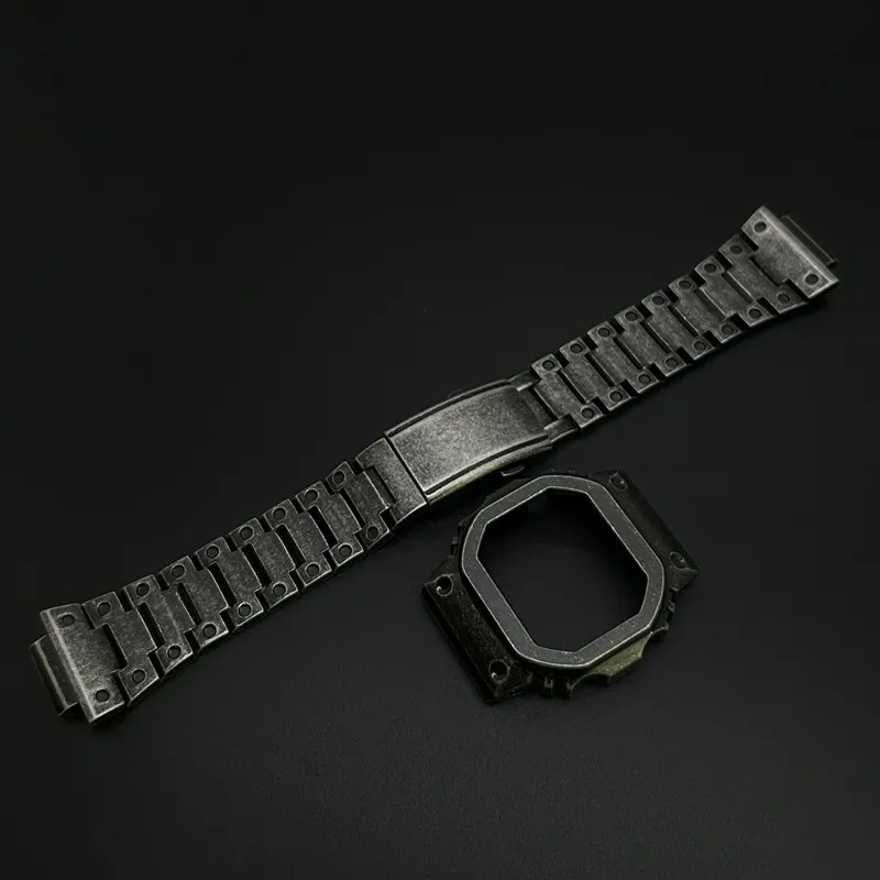 Make Old Retro Remnant classic GW-B5600 DW5600E Watch Band Old Black GW-M5610 Stainless Steel Watchband Metal Bezel Set