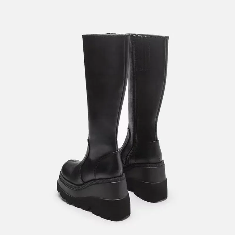 2023 New Fashion Platform Women Combat Winter Heels Quality Long Thigh High Zipper Knee High Boots Botas Mujer Platform Shoes