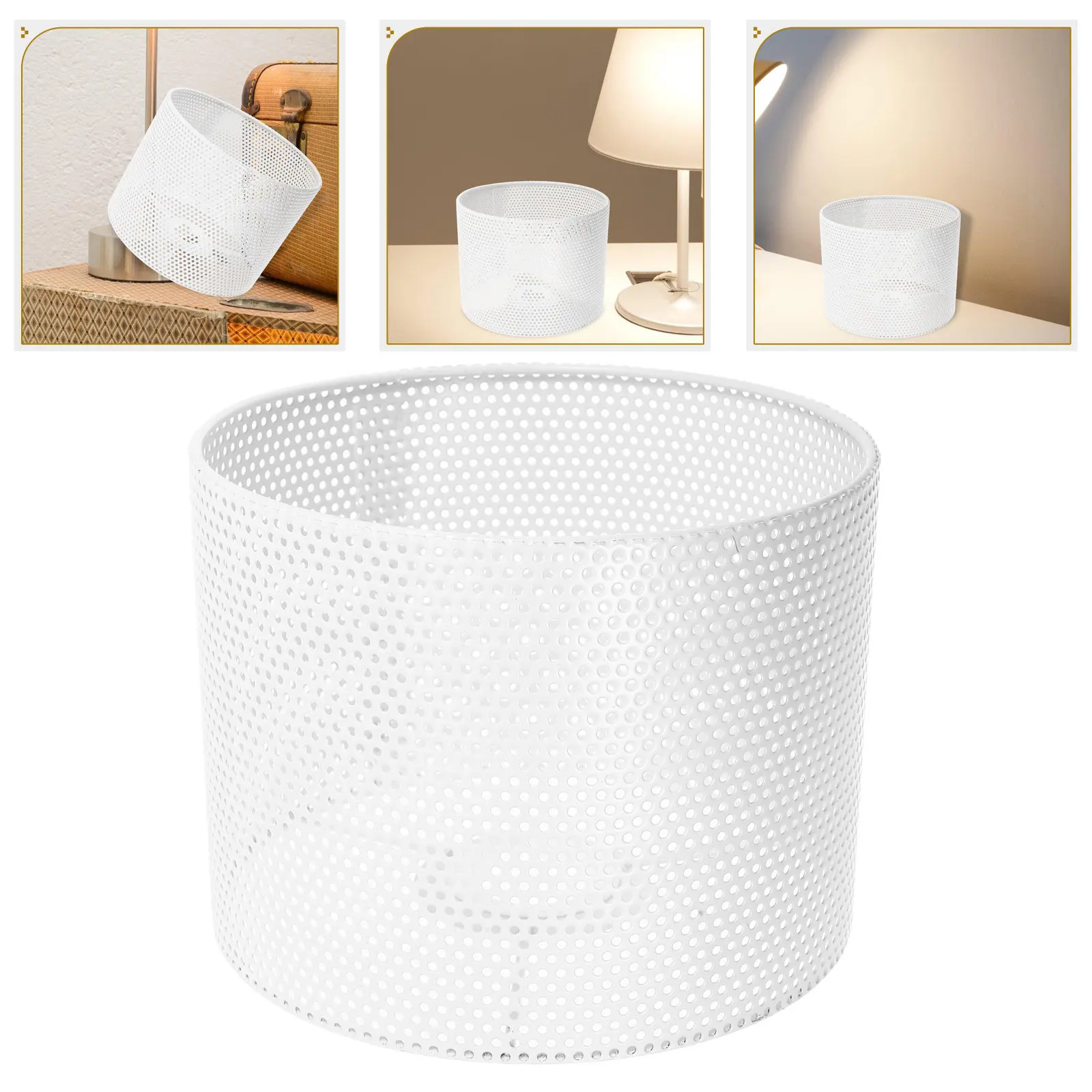 

Iron Hollow Lampshade Modern Style Pendant Light Cover White Cylinder Drum Lamp Shade Replacement for Floor Table Bedside Lights