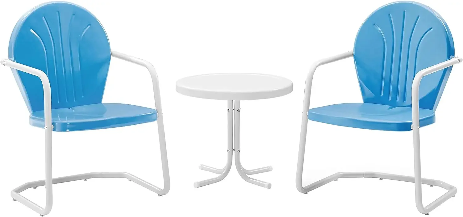 Crosley Furniture KO10004BL Griffith 3-Piece Retro Metal Outdoor Seating Set with Table and 2 Chairs, Sky Blue
