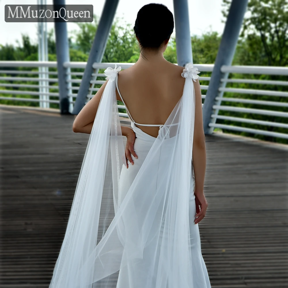 MMQ MG11 Sparkling Edges Bridal Wraps Long Train Shawls Elegant Capes With Flowers Shoulder Cathedral Accessories DIY Customized