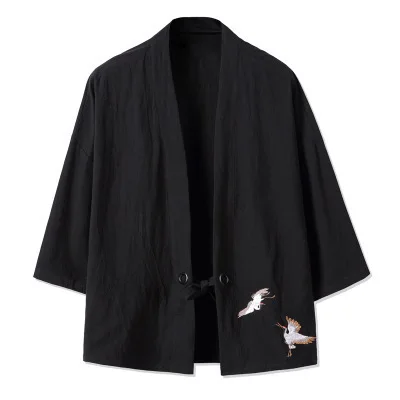 Men Kimono Crane Embroidery Harajuku Japanese Style Cardigan Casual Cotton Men Samurai Costume Yukata Asian Clothes Men Jackets - view 3