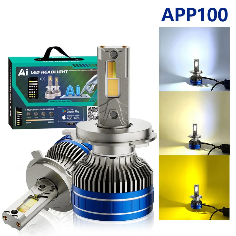 

Smart APP LED Car Headlight Bulbs 200W Dual Copper Tube H4 H7 H11 9005 9006 Super Bright High Power Auto Front Lamp 24V Retrofit