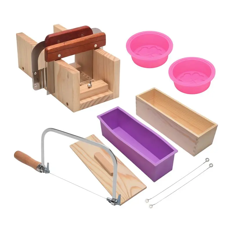 

A67P-9PCS Silicone Soap Molds Kit,Rectangular Wooden Silicone Soap Mold Cutter Slicerhandmade Soap DIY For Soap Cake Making