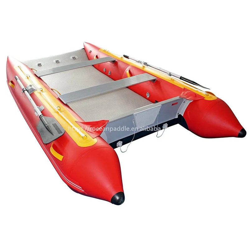 Factory Direct Sale 11.8ft Open Bow PVC/HYPALON 3.6m Inflatable Catamaran Boat With Air Mat Floor