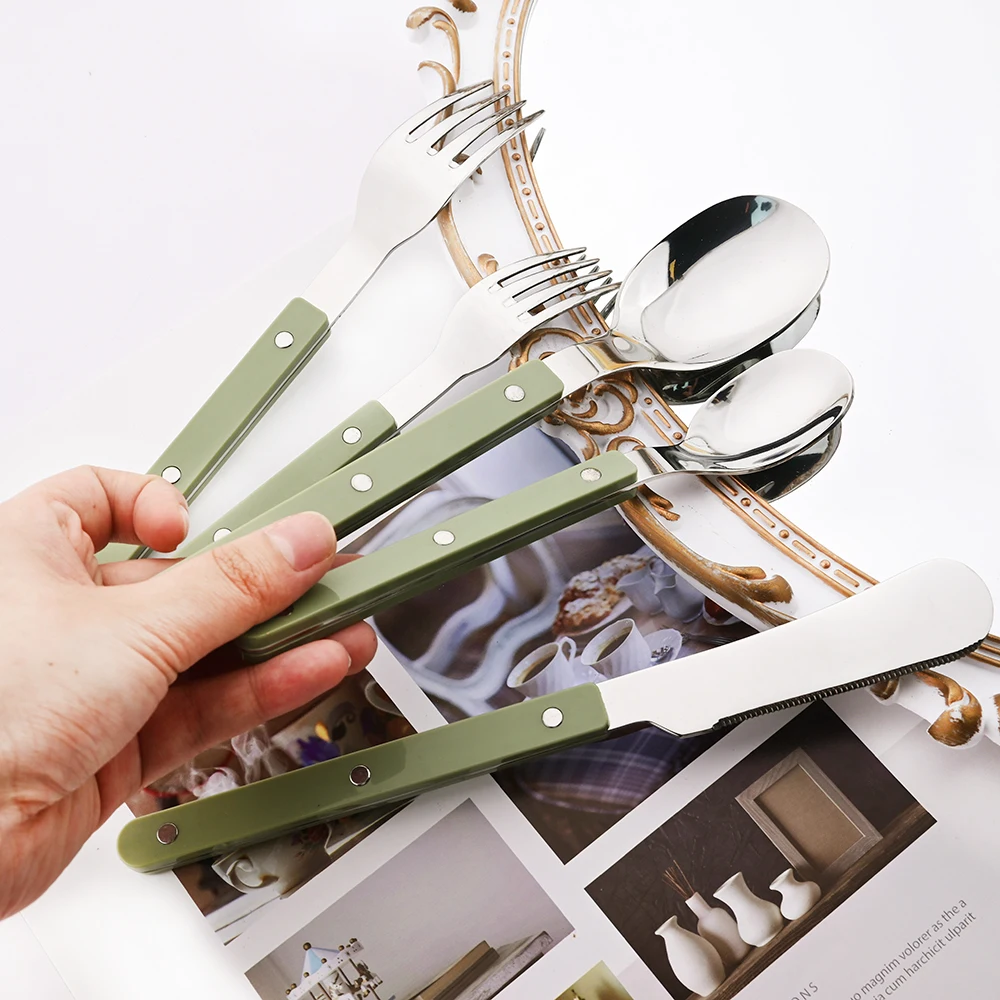 Beige Silber 4/16 Stücke Geschirr Acryl Griff Messer Gabel Löffel Set Edelstahl Besteck Set Westlichen Abendessen Küche besteck – Detail 9