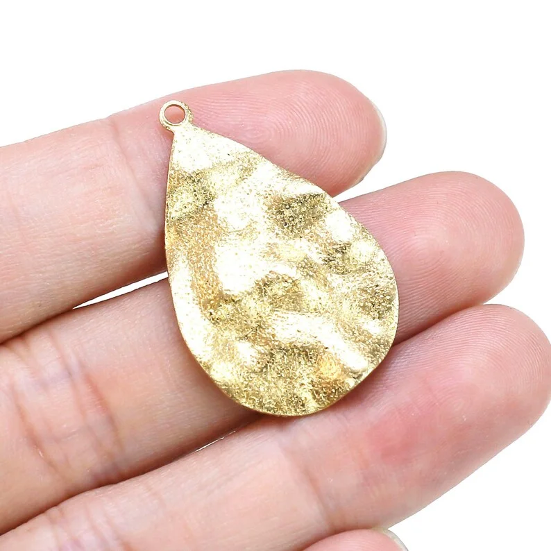 20pcs Wavy Drop Earring Charms, Bling Teadrop Brass Charm, 33.5x21.3mm, Earring Findings, Necklace Pendant, Jewelry Making R2549