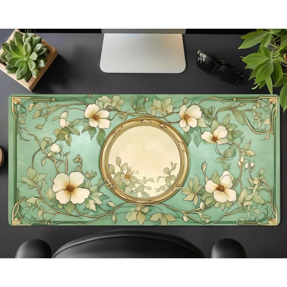 

Green plant flower aesthetic mousepad creative design leaf expansion PC game accessory HD printing rubber anti-slip washable