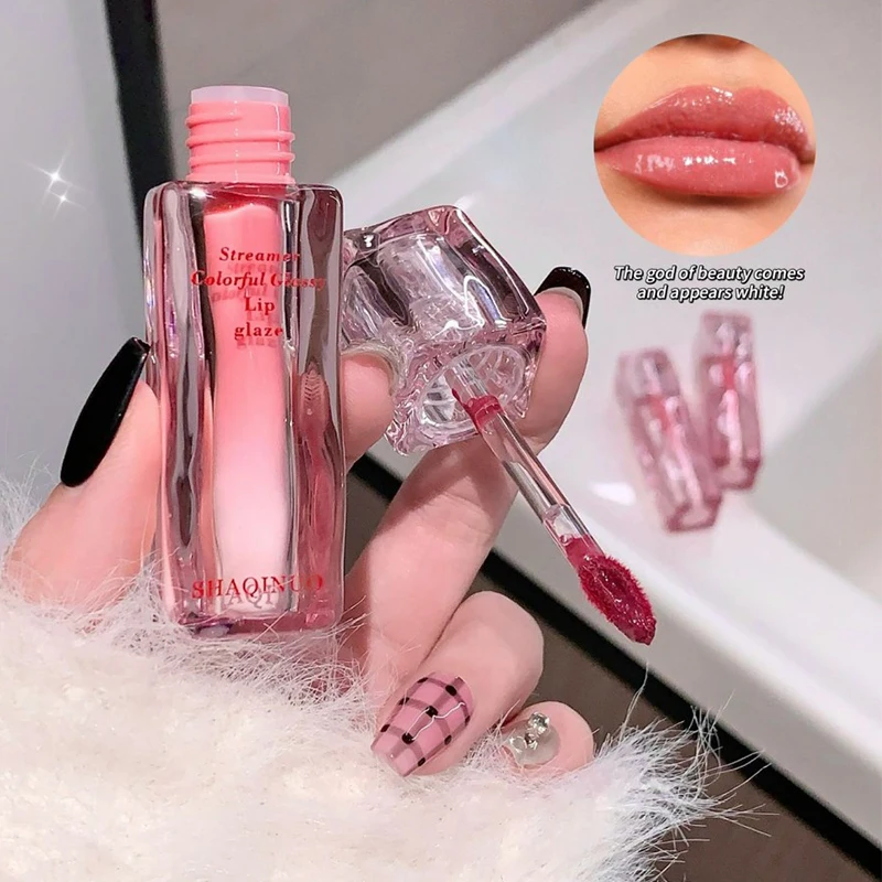 SHAQINUO Brillant à lèvres scintillant à l'eau : une brillance semblable à un effet de lèvres en verre rosé - Formule hydratante pour un jeune