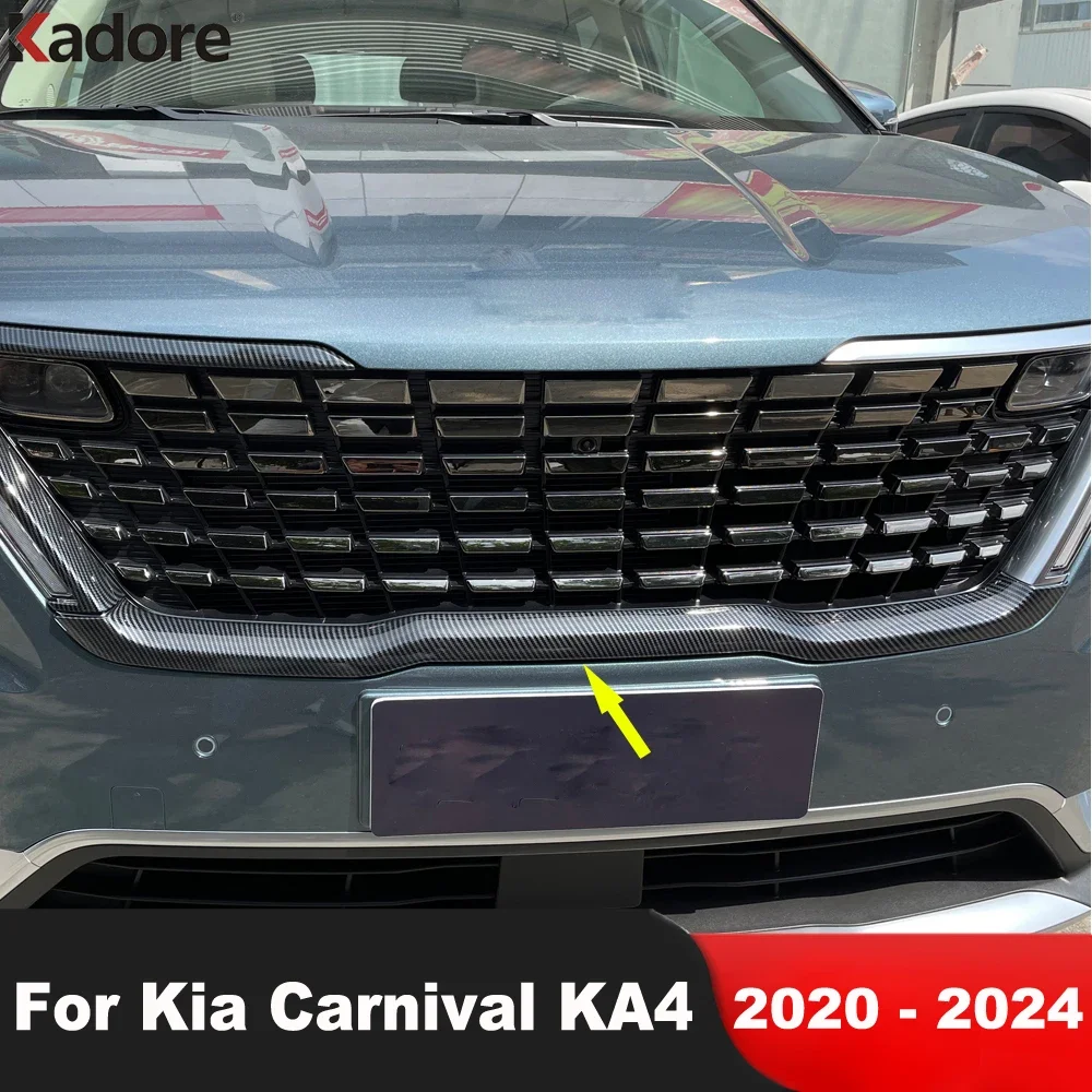 

For Kia Carnival KA4 2020 2021 2022 2023 2024 Carbon Fiber Car Accessories Front Center Grille Cover Trim Racing Grill Strip