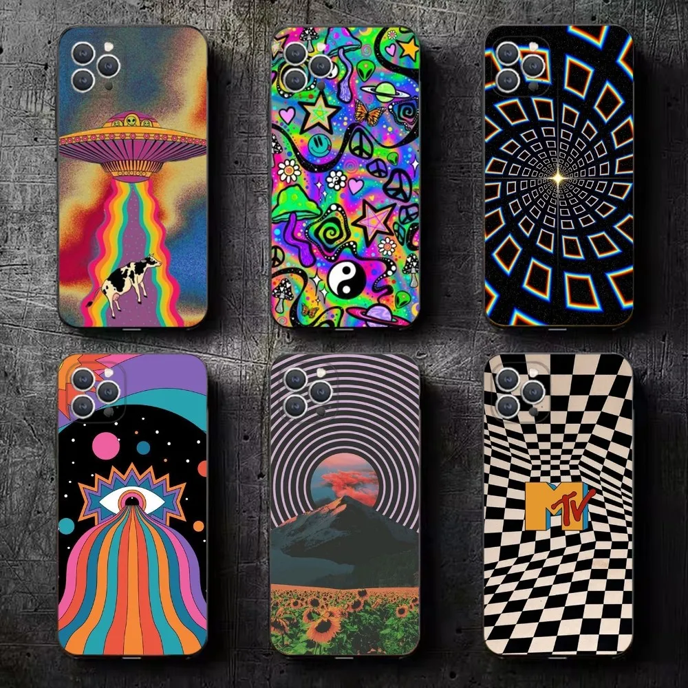 

Psychedelic Trippy Art Phone Case For iPhone 16,15,14,13,12,11,Plus,Pro Max,XS,X,XR,SE,Mini,8,7 Soft Silicone Black Cover