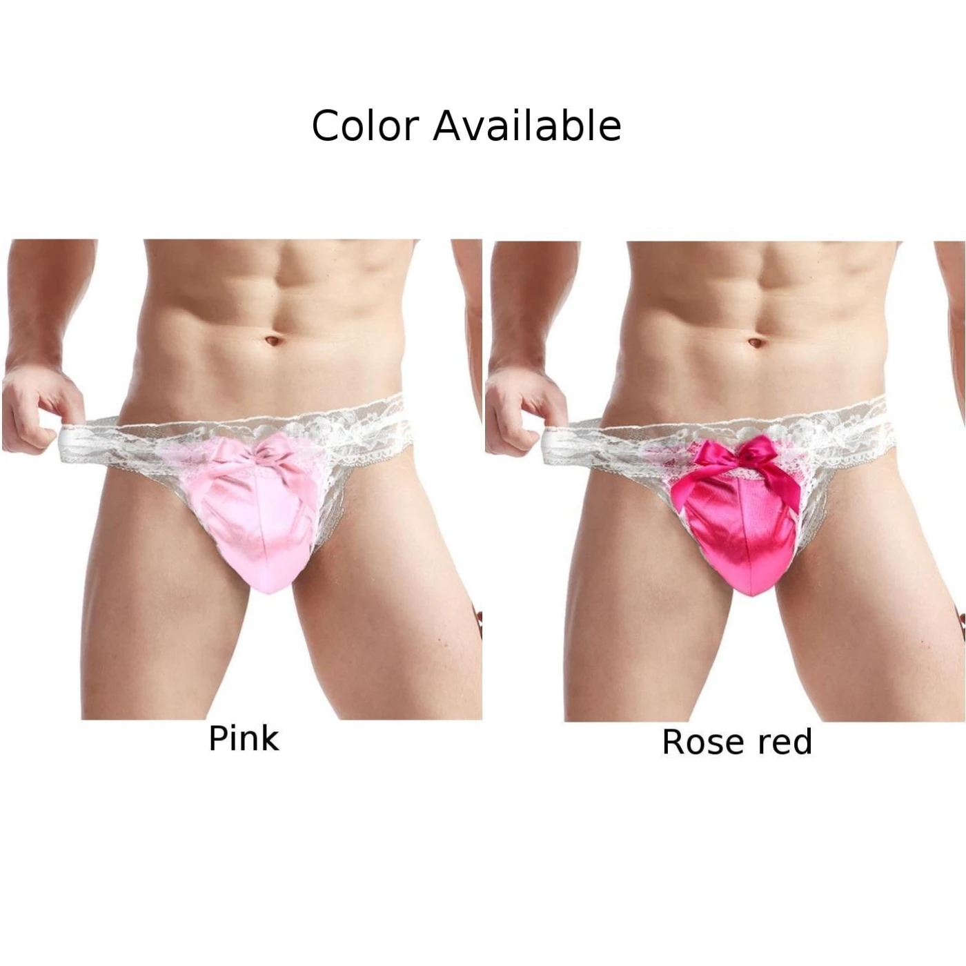 Sissy Lace Bow Panties T-Back G-string Thongs Men Crossdress Underwear Satin Frilly Ruffled Underpants Low Waist Erotic Knickers