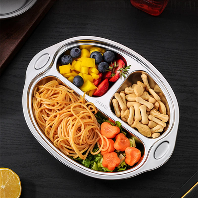 316 Stainless Steel Dinner Plate Food Grade Divided Serving Tray Kitchen Dishes Lunch Container For School Canteen Tableware