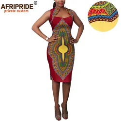 African Bodycon Dresses for Women Sleeveless Collar Wax Cotton Dress Dashiki Clothing Ankara Fabric AFRIPRIDE A1925036