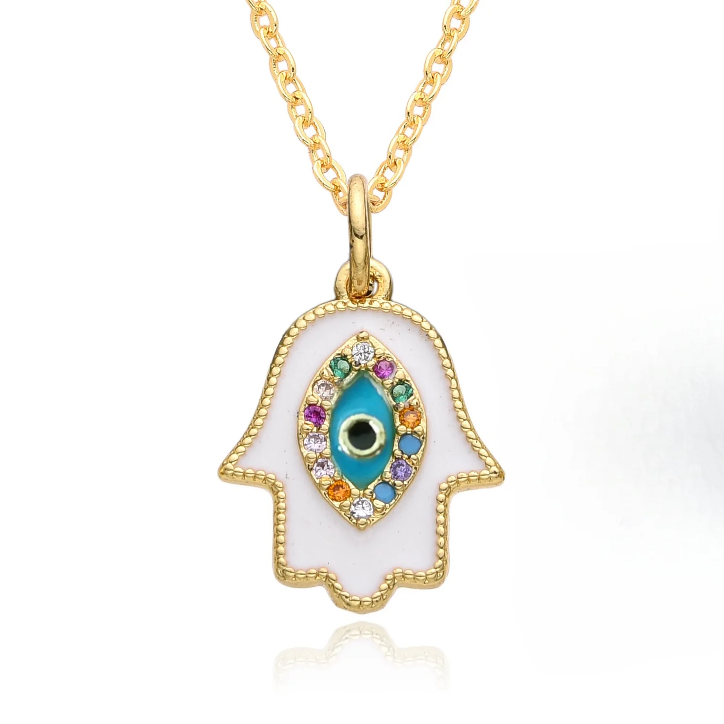 New Gold Color Fatima Hand Charms Oil Drip Green Turkish Evil Eye Necklace for Women Zircon Emo Choker Chain Pendant DIY Jewelry