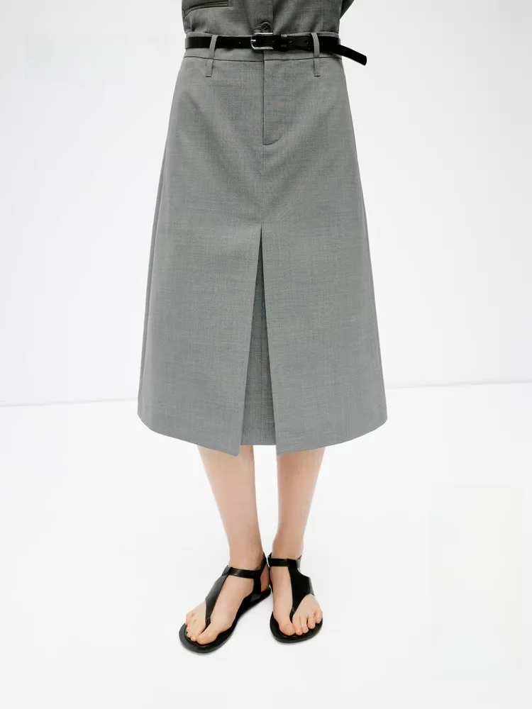 

Women's Mid-Length Wool Suit Skirt ey Series Commute Sle Spring Summer New Edition Faionable Busin Casual Skirt