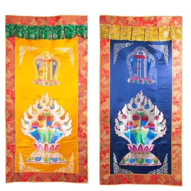 195CM Tibetan Nepalese Hand Embroidered Eight Auspicious Symbols Door Hanging Curtain Home Buddhist Hall Decor
