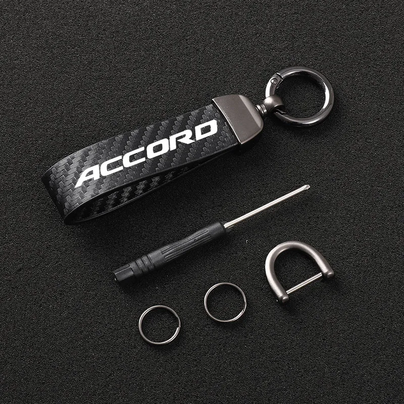 Carbon Fiber Textured Leather Keychain Ultra HD Printed Car Keychain for Honda Accord Car Accessories