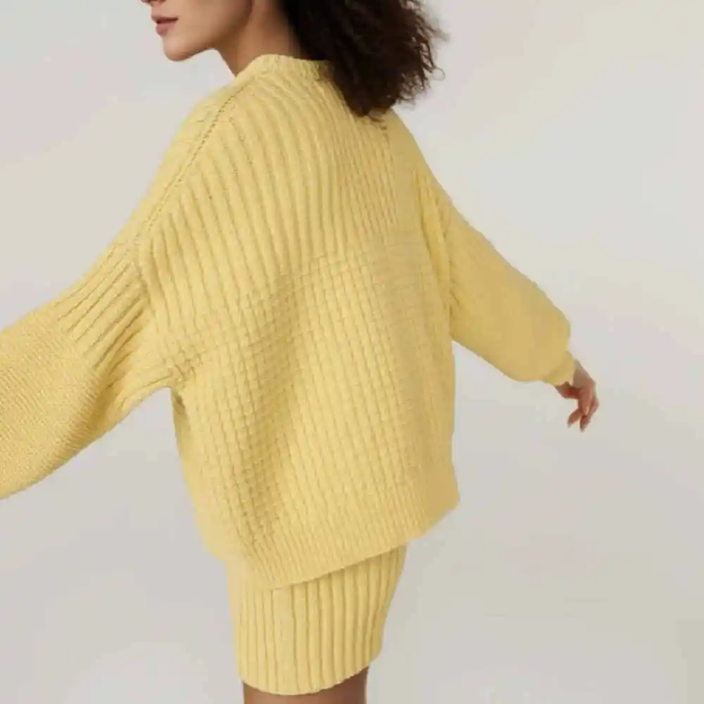 2 pieces 1 set 2024 Autumn Rib Knitted Full Sleeve Loose Pullover Sweater Elastic High Waist Mini Shorts Suits Yellow Green