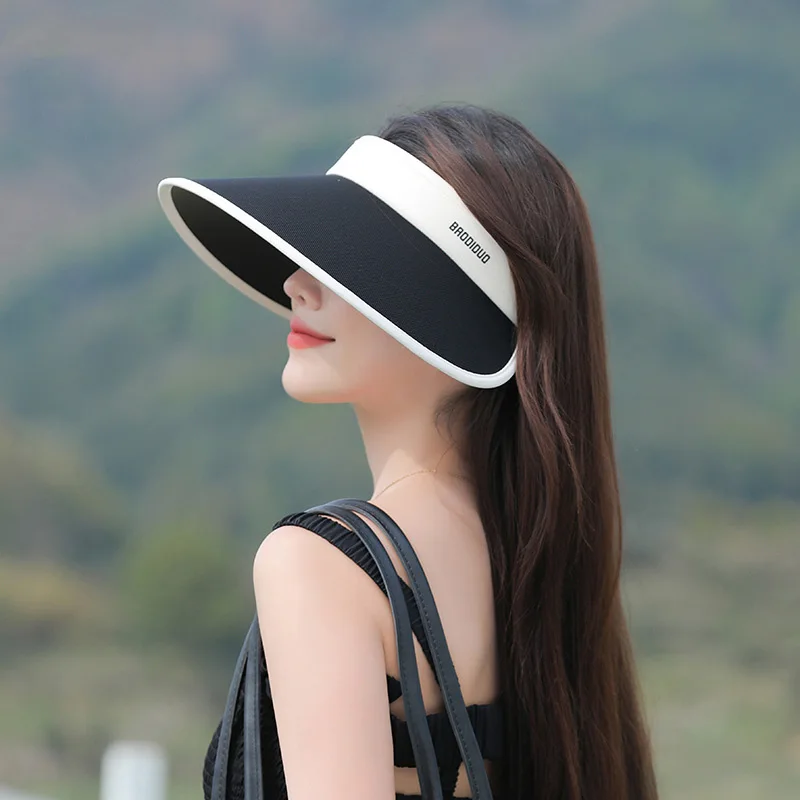 Summer Empty Top Sun Hat Women Double Shade UV Protection Large Brim Visors Korean Girls Fashion Versatile Color Match Beach Cap