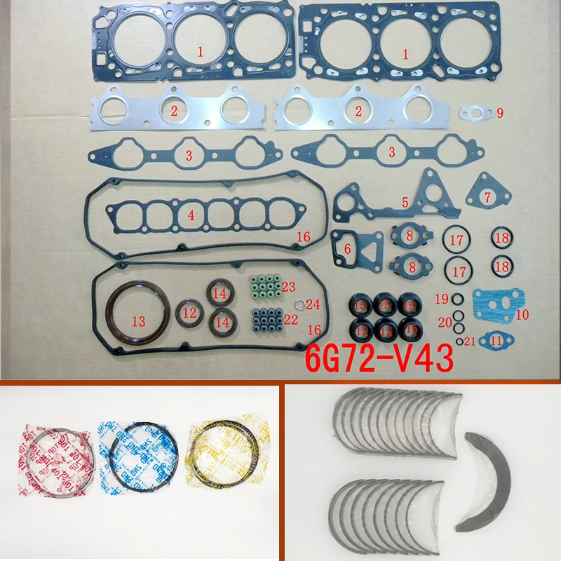 

6G72 V43 Engine Full Gasket Set crankshaft connecting rod bearing piston ring kit for Mitsubishi Montero/Challenger 3.0L 24V