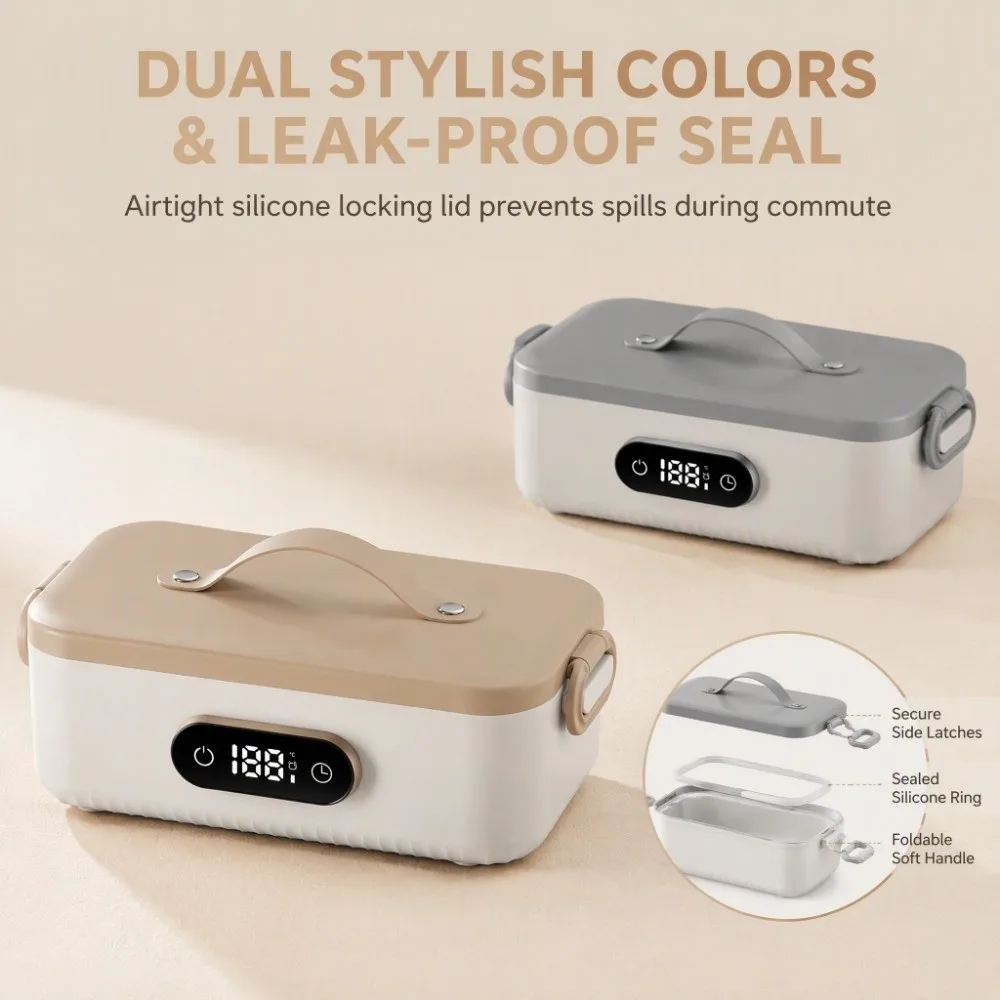 4-speed Temp USB Heated Lunch Box 304 Food-Grade Stainless Steel Cordless & Water-free Wireless Heating Food Container