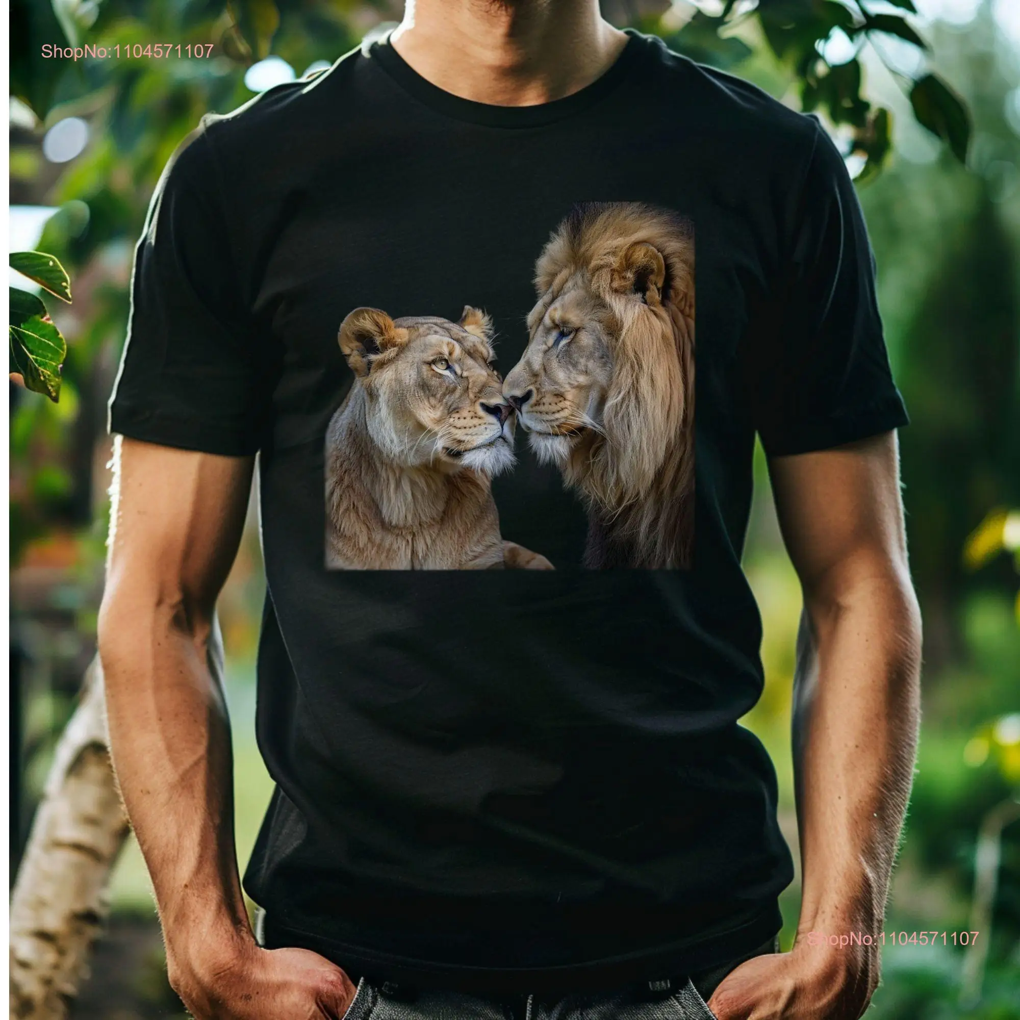 

Футболка с изображением льва и льва в любви в джунглях, диких животных, с длинными или короткими рукавами