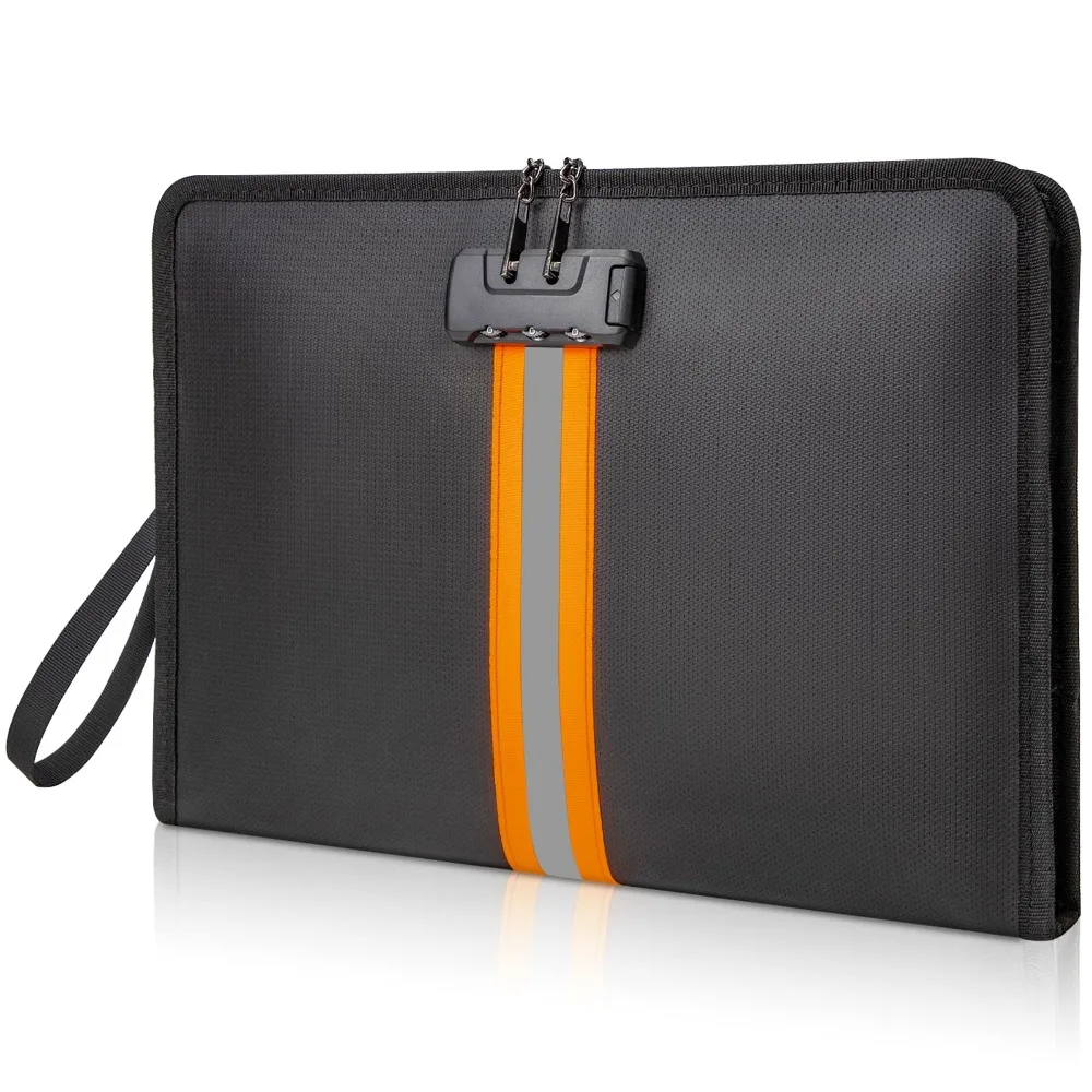 

Fireproof Money Bag with Combination Lock Portable Black Security Bag for Cash Locking Accessories Pouch with Zip