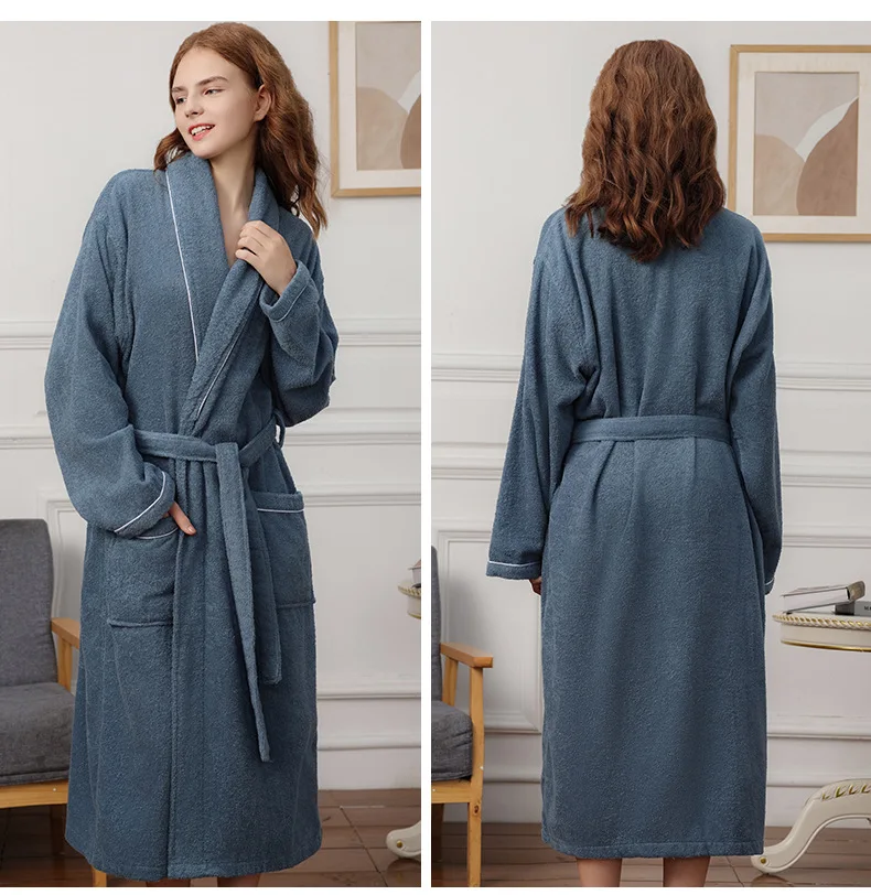 Spring Towel Bathrobe Men 100% Cotton Sleepwear Kimono Bath Robes Unisex Dressing Gown Long Shower Sleep Gown Terry Robe White