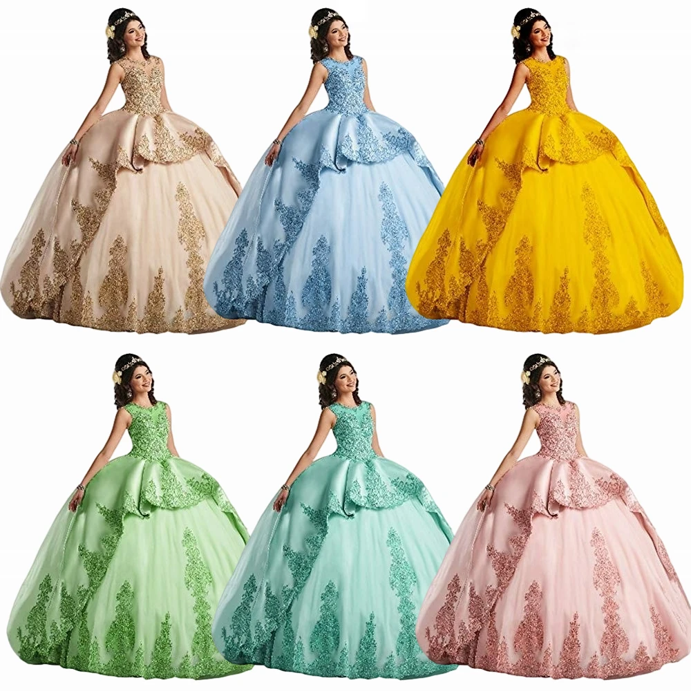 

Available In A Variety Of Colors Women's Scoop Neck Embroidery Quinceanera Dress Lace Applique Ball Gown Dress Wedding Dresses