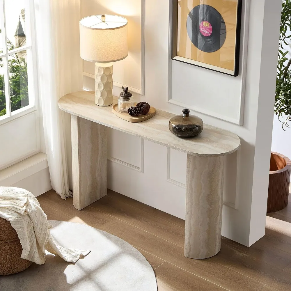 55in Narrow MDF Console Table,Faux Marble Pattern,Behind Sofa Entryway Storage Table, Custom
