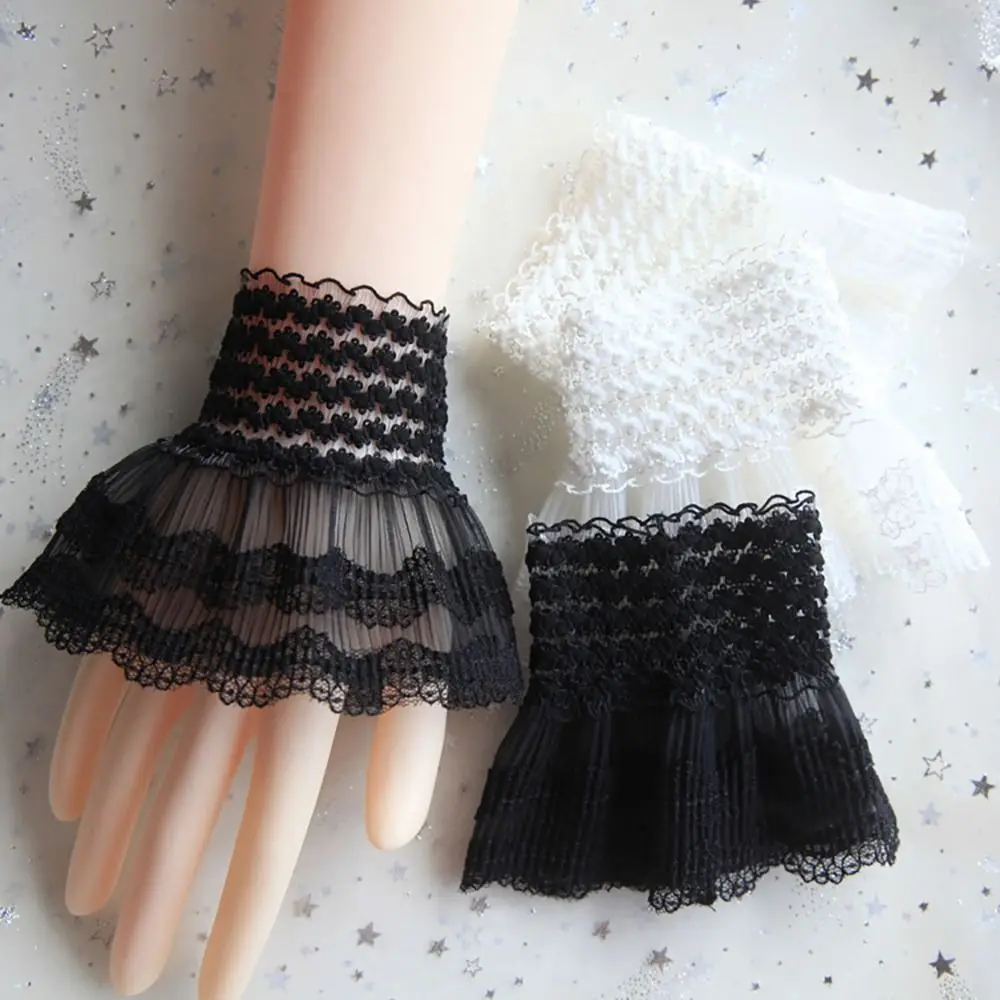 

1Pair Sun Protection Scar Cover Sweater Decorative Gloves Detachable Sleeve Cuffs Ruffles Elbow Sleeve Lace Cuffs Fake Sleeve