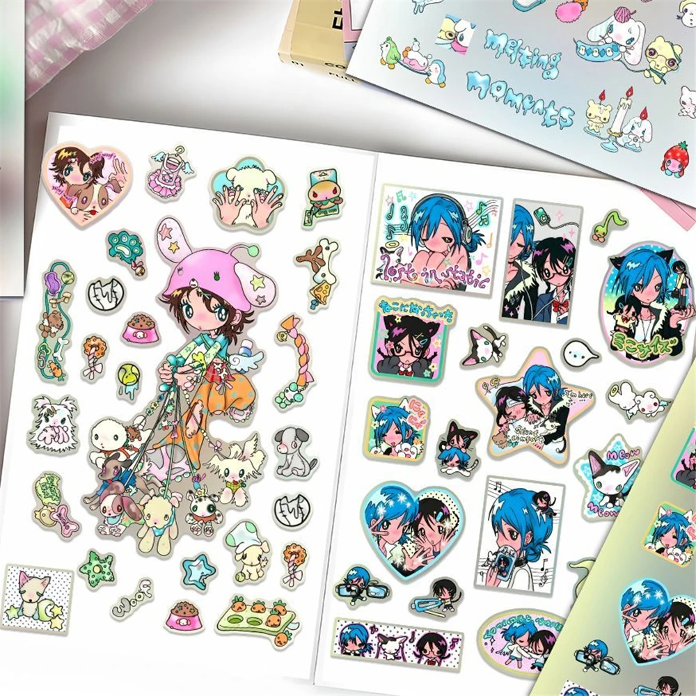 6 Blatt Niedliche Handgezeichnete Anime-Mädchen Aufkleber aus PVC für Bastelbedarf, Scrapbooking-Material, Handy, Wasserflasche – Detail 5