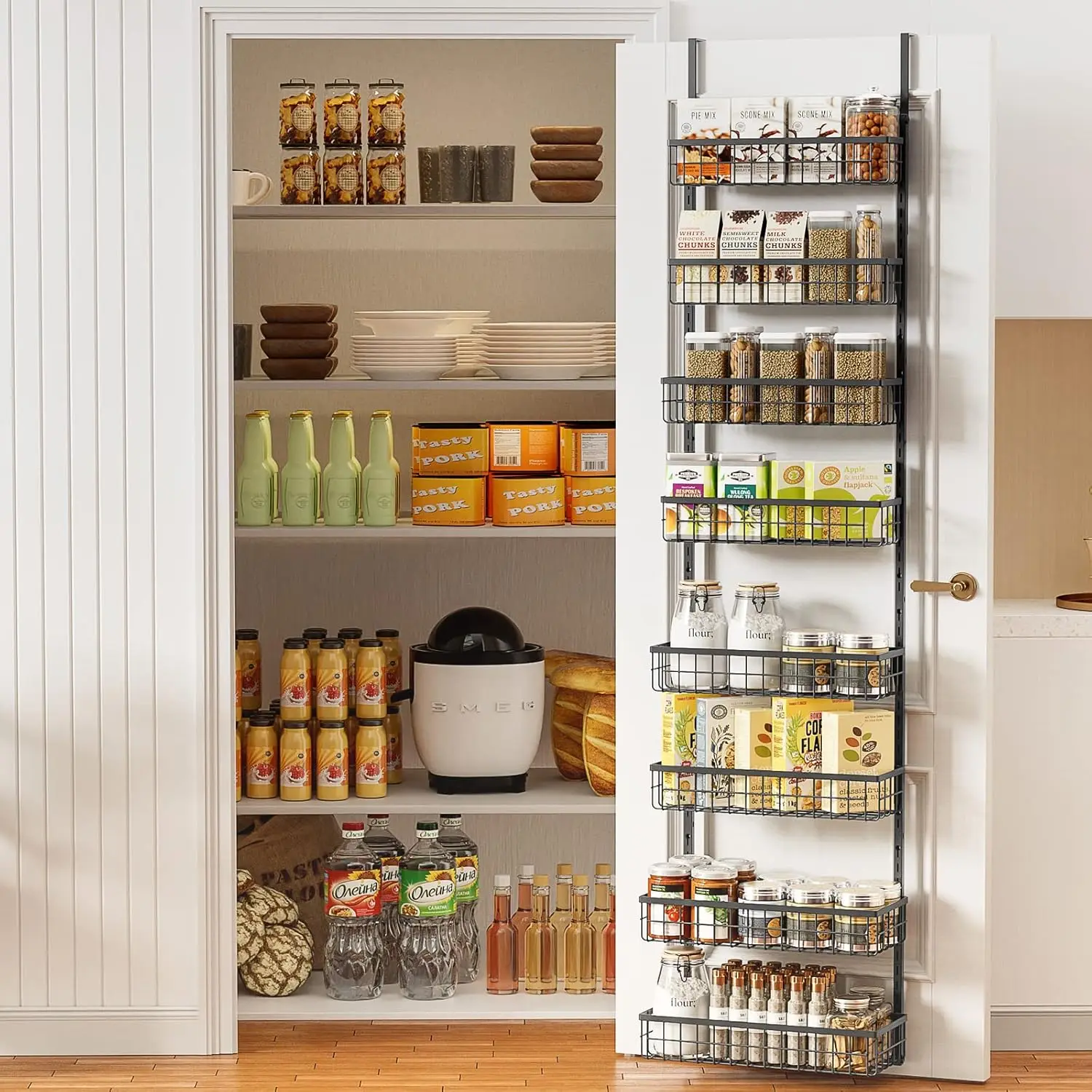 

Over the Door Pantry Organizer, 8-Tier Adjustable Metal Baskets, Hanging Spice Rack