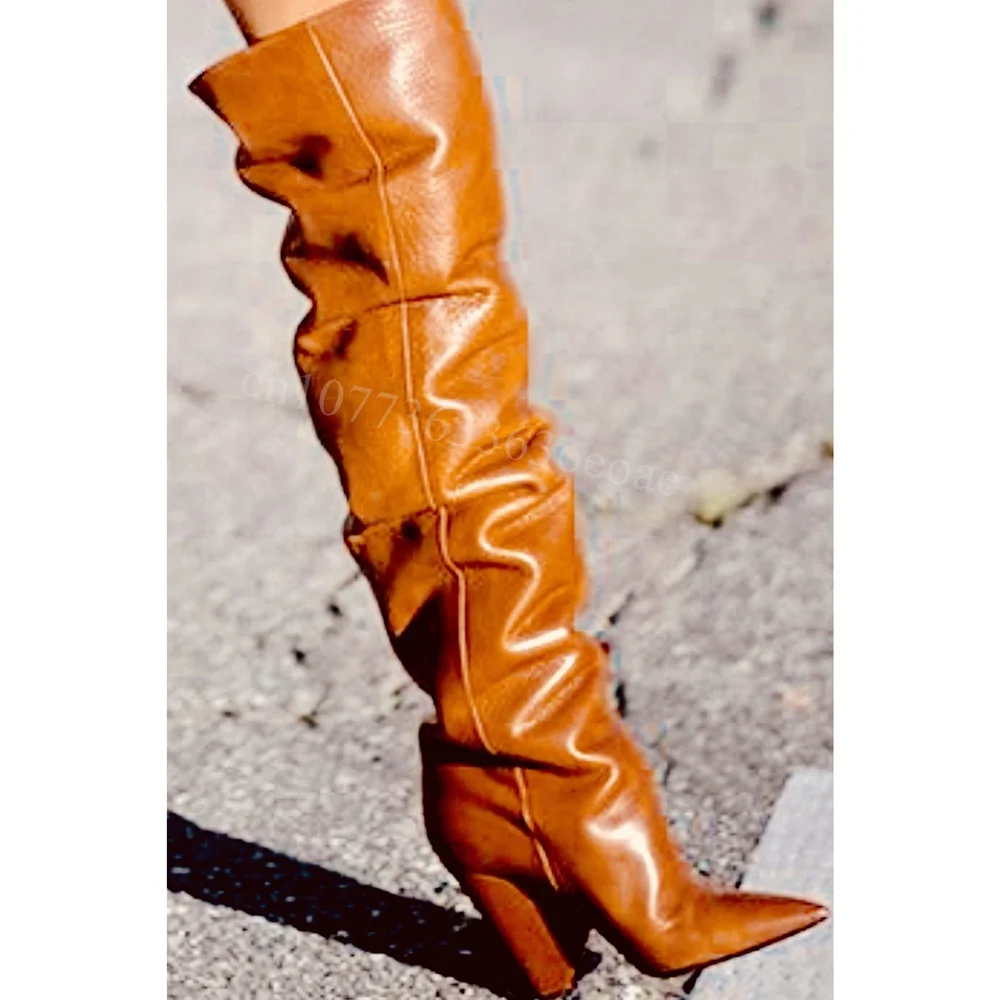 

Pleated Spike Heels Trouser Boots Pointed Toe Matte Leather Shoes for Women over the Knee Fashion Shoes 2024 Zapatos Para Mujere