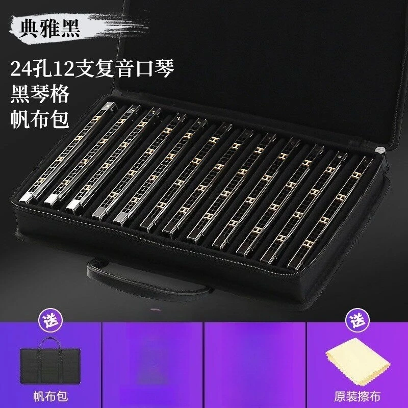 24-Hole Polyphonic Harmonica 7 Key 12 Major Set Full Set of Professional Performance Grade