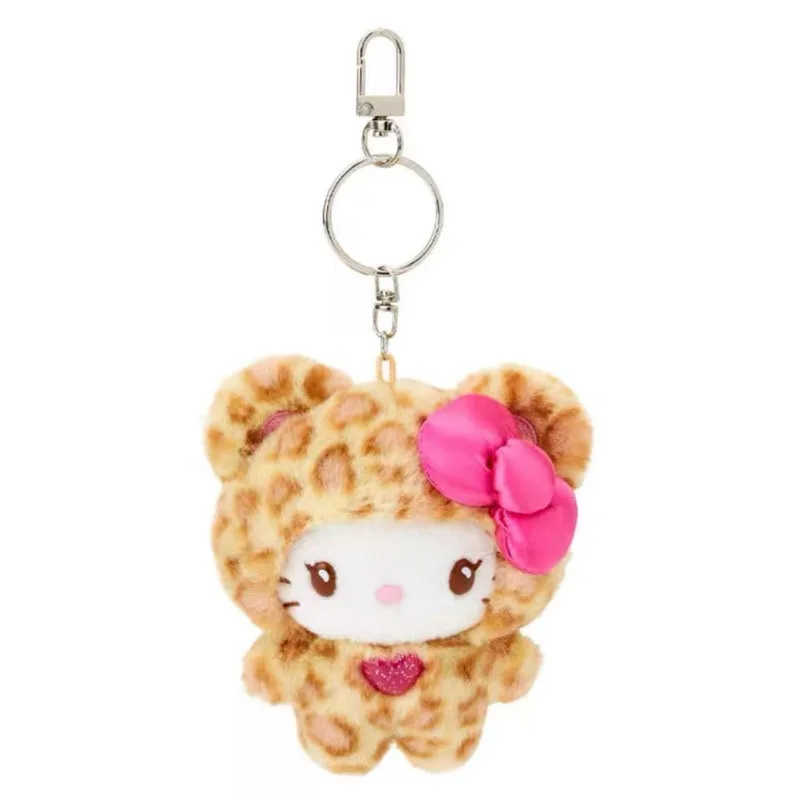 Sanrio HelloKitty Seri Motif Macan Tutul Gantungan Kunci Boneka Plush Kawaii Kuromi Dekorasi Fashion Pribadi untuk Tas Ransel Sehari-hari