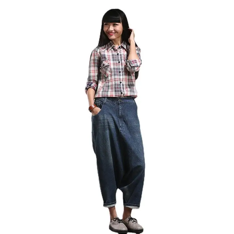 Denim Cross-pants Women Baggy Jeans Aladdin Indian Nepal Cowboy Bloomers Vintage Washed Streetwear Hip Hop Trousers