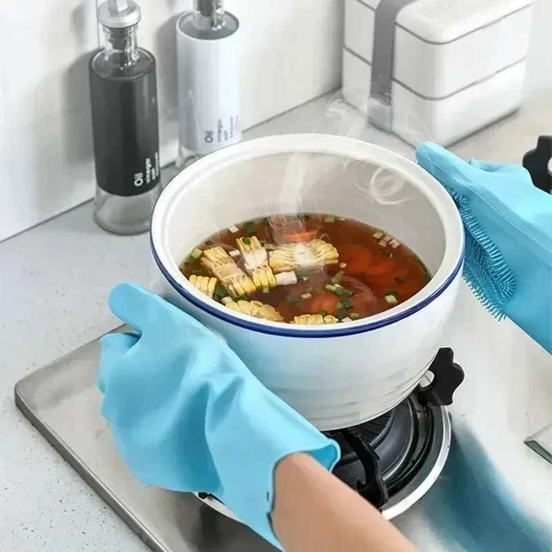 Magic Silicone Rubber Dishwashing Cleaning Gloves Household Scrubber Efficient Kitchen Cleaning Tools for Easy Cleaning