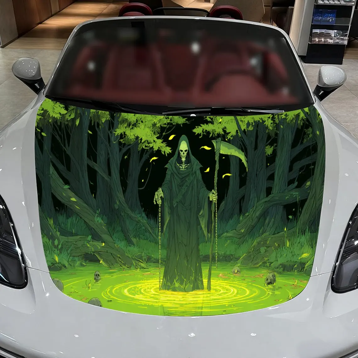 

Green Forest Reaper Car Hood Sticker PVC Self Waterproof Stick, Striking Auto Exterior Accessories Decor Protect Gift for Lover
