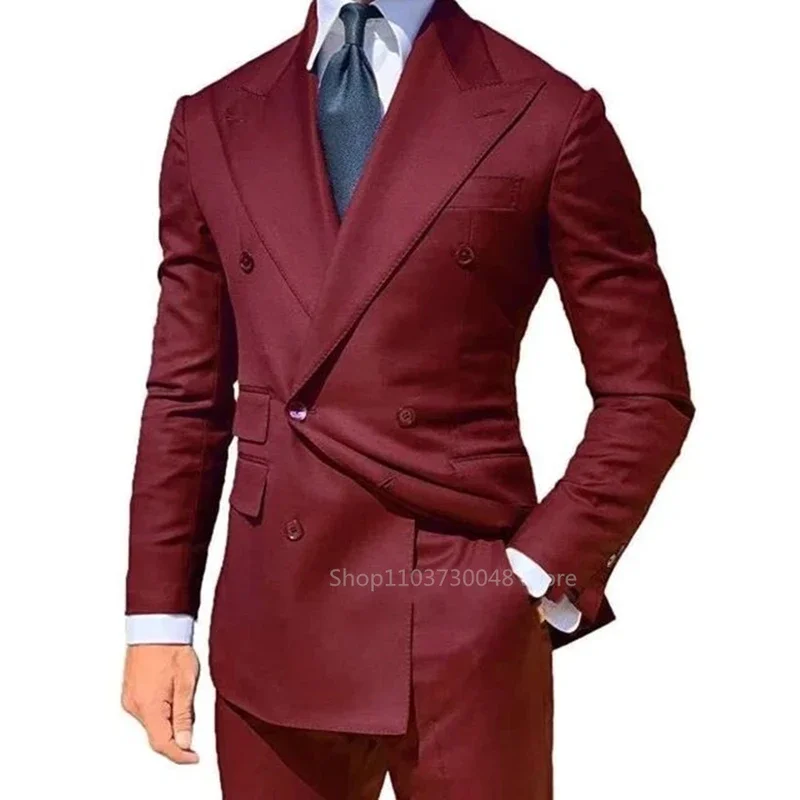 

Fashion Solid Wedding Men Suits Sl2 Piece im Fit Peak Lapel Blazer Pants Formal Business Groom Wear Tuxedos Costume Homme