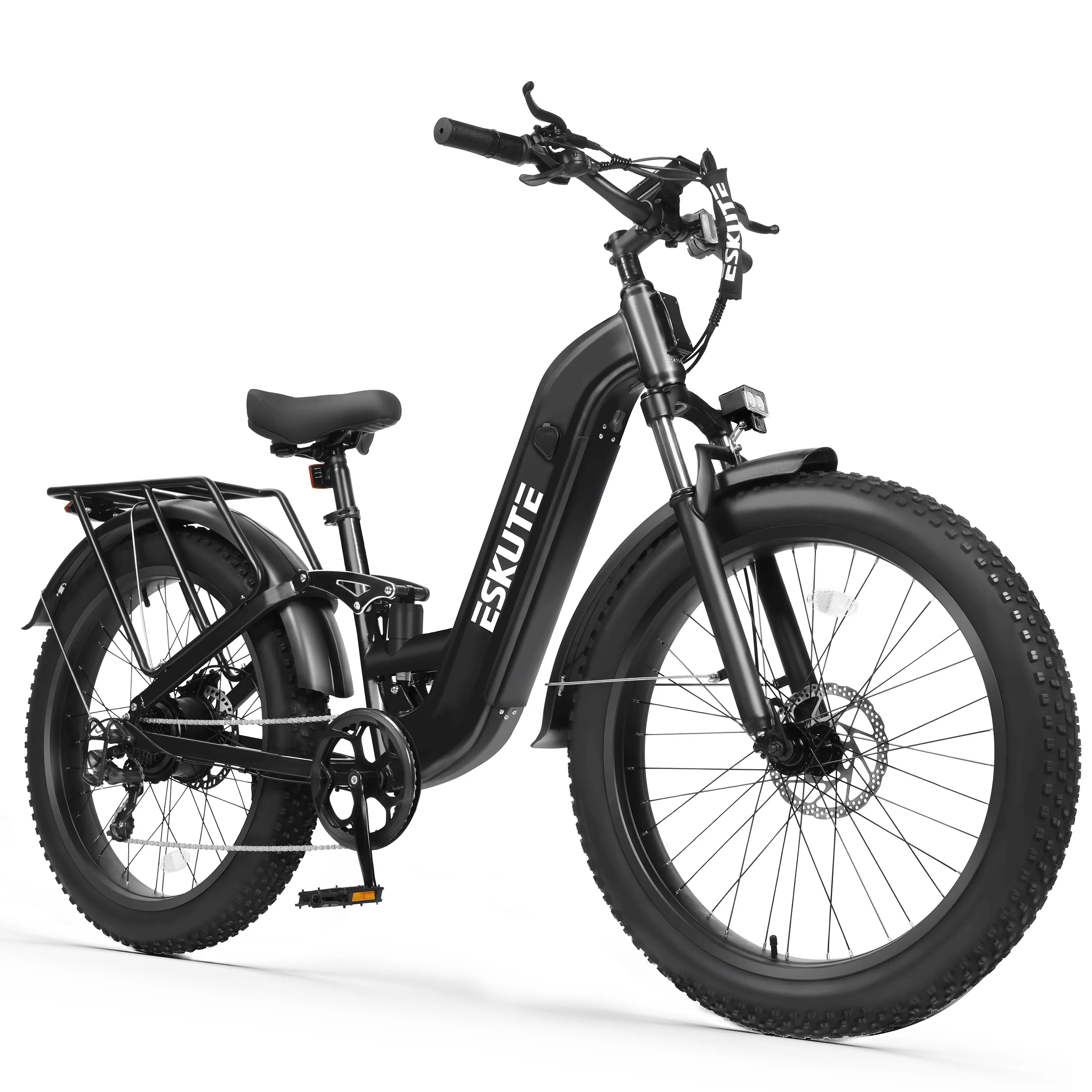 ESKUTE C300R-ST - Full Suspensions -  Electric Bike for Adults ，48V20.8Ah Battery Ebike up to 80 Miles, 26x4.0 Fat Tire Step-Through Ebike, 8-Speed, UL2849 E-Bike image 1