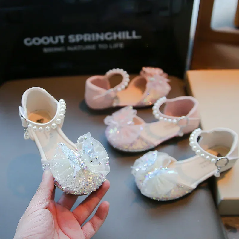 Crystal Butterfly Catwalk Baby Girls Princess Shoes Lace Kids Sandals Fashion Cute Comfortable Spring Summer Students Casual