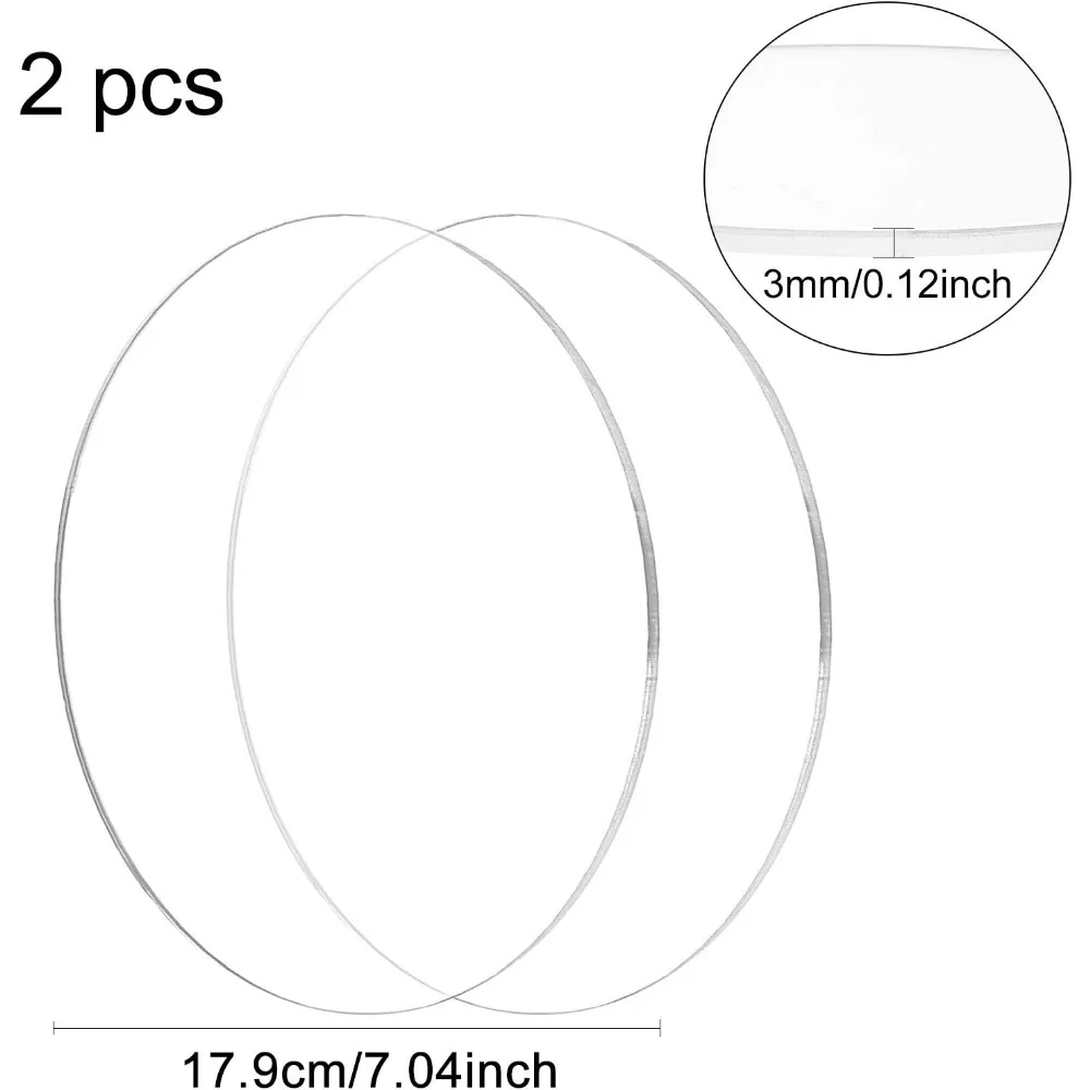 2PCS 7 Inch Clear Acrylic Sheet Round Circle Dis Acrylic Sheet for Decoration Office Sign Coasters and Other DIY Project 3mm