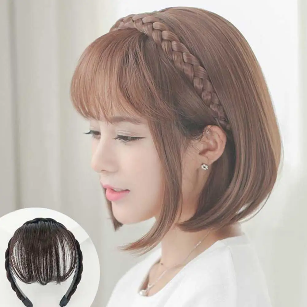 Fake Bangs Headband Front Hair Bangs Fringe Hair Extensions Synthetic Wigs Headband For Women Girls Wigs Bangs Clip Daily W L8E9