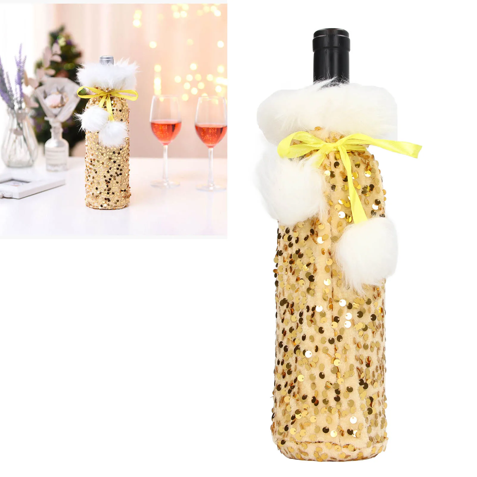 Christmas Wine Bottle Cover Beautiful Shiny Sequin Cloth Decorative Bottle Sleeve Cover For Christmas Parties