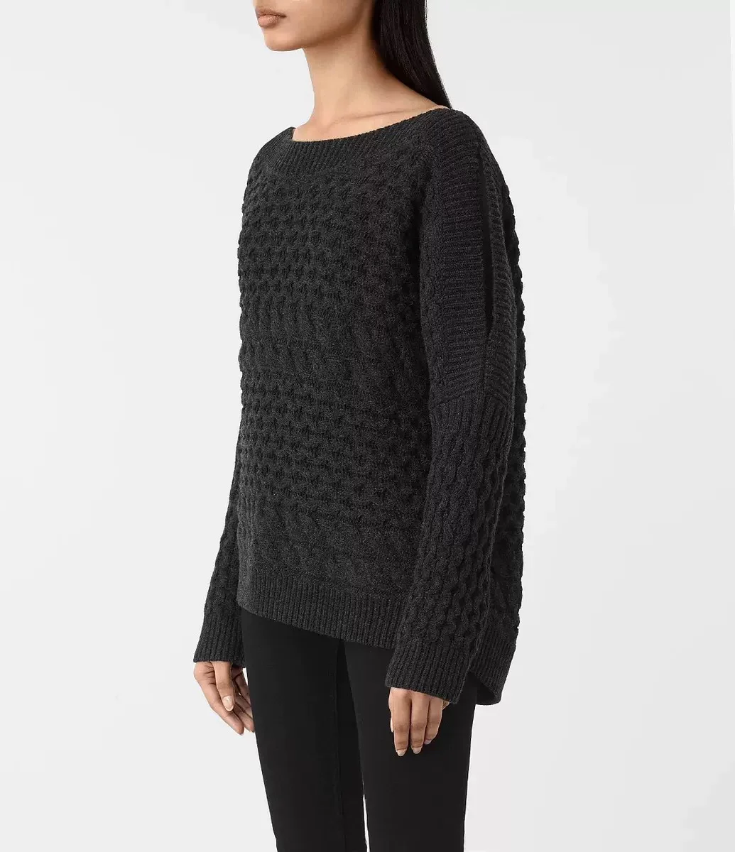

British AS Women's line Boat Neck Off Shoulder Thick Pattern Wool Sweater